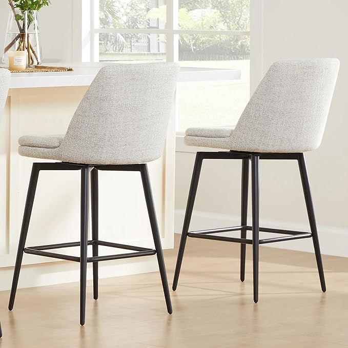 CHITA Swivel Bar Stools, 27.2" Counter Height Bar Stools Set of 2, FSC Certified Upholstered Modern Counter Stools, Metal Legs, Fabric, Light Grey (Multi-Colored)