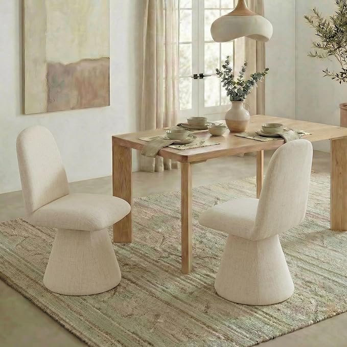 Swivel Dining Chairs Set of 1, Modern Upholstered Dining Chair Mid Century Kitchen Chairs with Wave Shaped High Back, 360 Degree Rotating Vanity Chair for Dining Room, Bedroom, Farmhouse, Sand