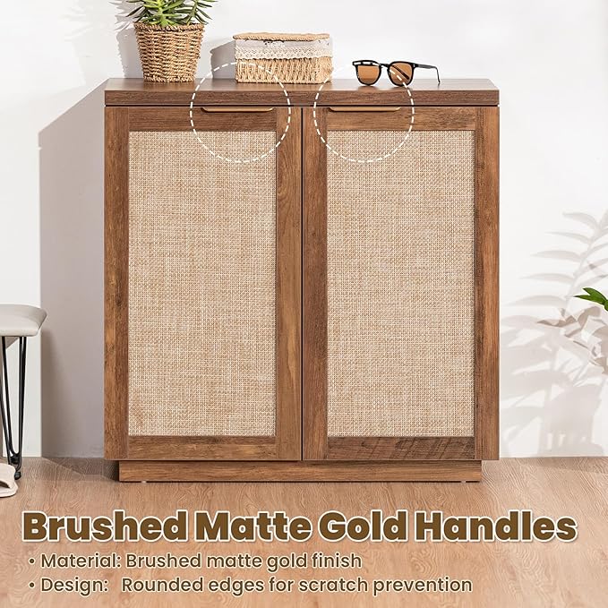 HOMMPA 31.5'' Sideboard Buffet Cabinet with Storage Boho Kitchen Buffet Cabinet with 2 Doors and Adjustable Shelves, Rattan Credenza Wood Coffee Bar Cabinets/Table for Living Room, Hallway & Kitchen