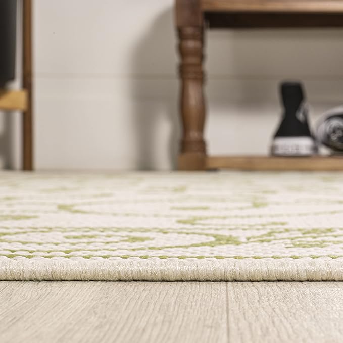 JONATHAN Y Vintage Filigree Indoor Outdoor Area Rug 5X8 Cream/Green, Charleston Textured Weave for Backyard, Patio, Porch, Easy-Cleaning, High Traffic, Pet-Friendly, Non-Shedding (SMB106I-5)
