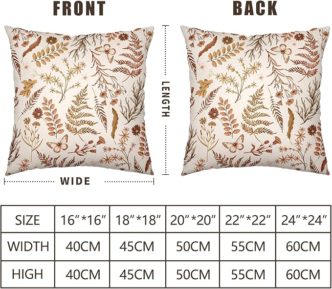 Burnt Orange Fall Floral Pillow Covers 24x24 Set of 2 Seasonal Autumn Wildflower Rustic Outdoor Throw Pillow Covers Thanksgiving Cushion Case for Farmhouse Living Room Decor
