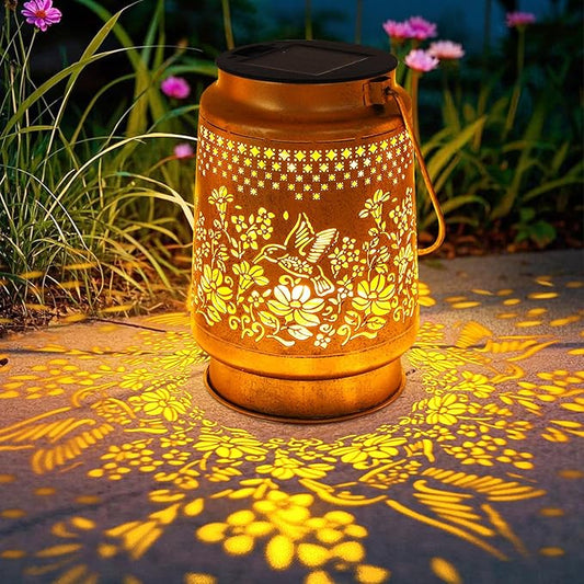 2 Pack Solar Lanterns Outdoor Hummingbird Garden Decor, Gifts for Mom Women Grandma Birthday, Waterproof Metal Hanging Solar Lights with Shepherd Hook LED Decorative Outside for Yard Patio Lawn Porch
