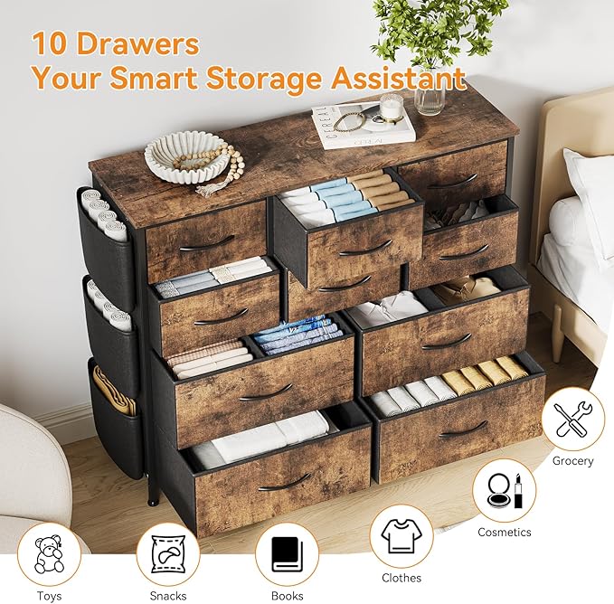 GarveeHome Dresser for Bedroom, Fabric Dressers & Chests of Drawers with Side Pockets, Chest of Drawers for Closet, Living Room, Closet, Hallway