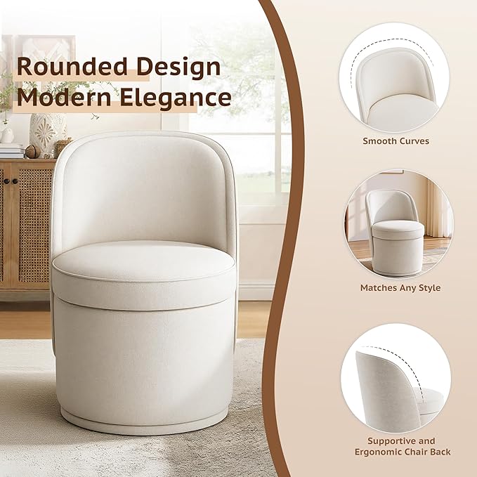 Swivel Accent Chair, 360° Swivel Chair with Hidden Storage, Modern Small Barrel Swivel Armchair for Living Room/Bedroom, Beige