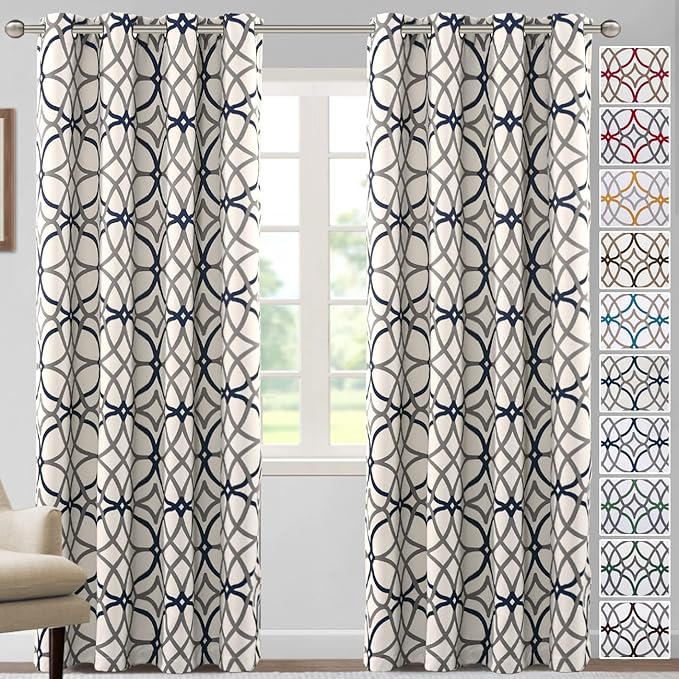 H.VERSAILTEX Blackout Curtains Printed Design 84 Inch Length 2 Panels Set Thermal Insulated Curtains for Bedroom Living Room Geometric Modern Grommet Window Drapes - Grey and Navy