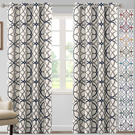 H.VERSAILTEX Blackout Curtains Printed Design 84 Inch Length 2 Panels Set Thermal Insulated Curtains for Bedroom Living Room Geometric Modern Grommet Window Drapes - Grey and Navy