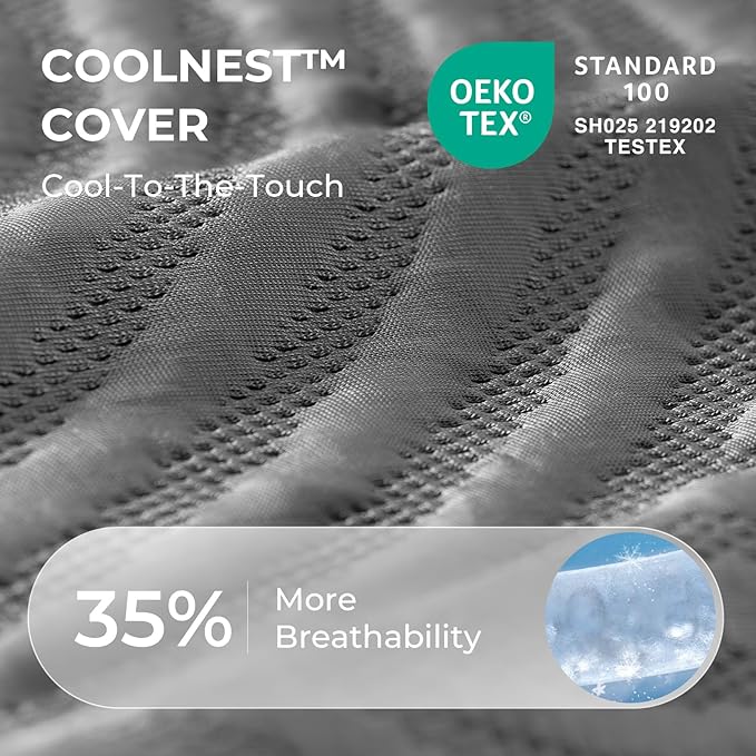 Sweetnight CoolNest 12 Inch King Mattress, Cooling King Size Memory Foam Mattress for Cool Night Sleep, 5-Zone Ergo Support for Pressure Relief, Medium, CertiPUR-US Certified