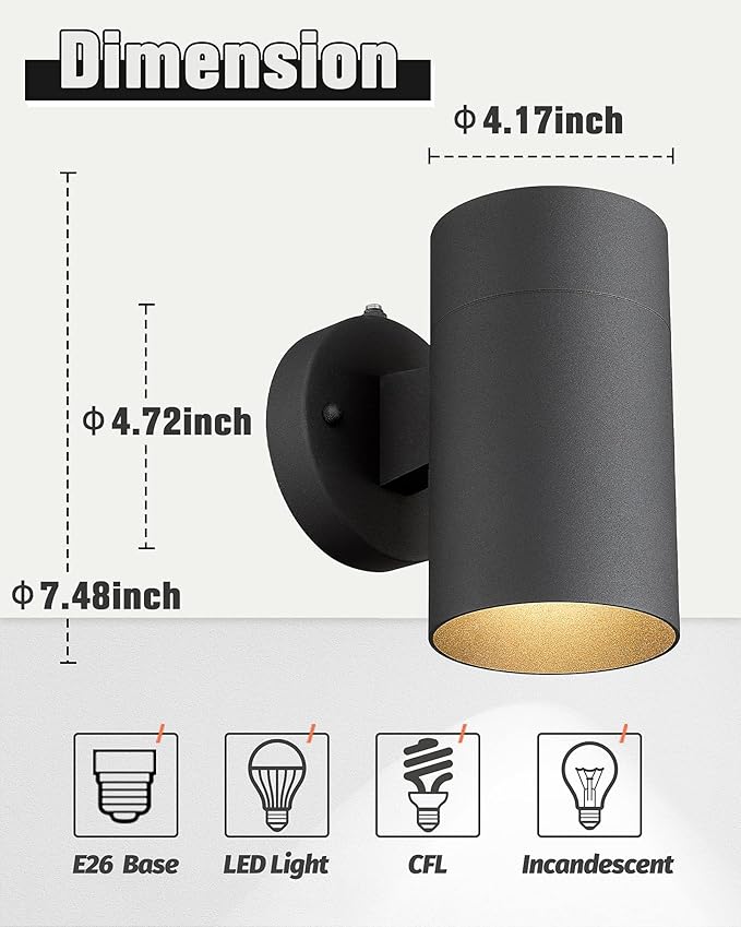 Ken & Ricky Dusk to Dawn Wall Lights, Outdoor Sconces Wall Lighting, Modern Exterior Light Fixture with Photocell Sensor for Porch Garage Patio Doorway Entryway House -1 Pack