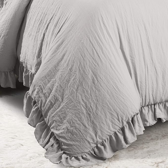 Lush Decor Reyna Ruffle Comforter Set, King, Light Grey, 3 Piece Cozy Bedding Set