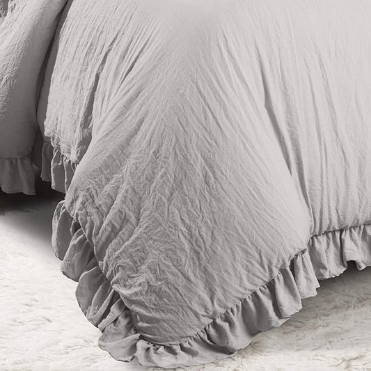 Lush Decor Reyna Ruffle Comforter Set, Full/Queen, Light Grey, 3 Piece Cozy Bedding Set