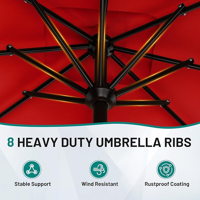 AreShark 8 X 10 FT Large Rectangular Patio Umbrella with Valance, Outdoor Table Market Umbrella w/Crank & 8 Ribs, Rectangle Outdoor Umbrellas for Garden, Deck, Yard and Poolside, Red