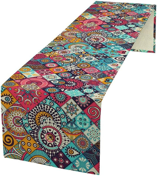 Boho Bohemian Table Runner Colorful Abstract Mid Century Geometric Table Ruuner Decoration for Kitchen Dining Room 13x70in