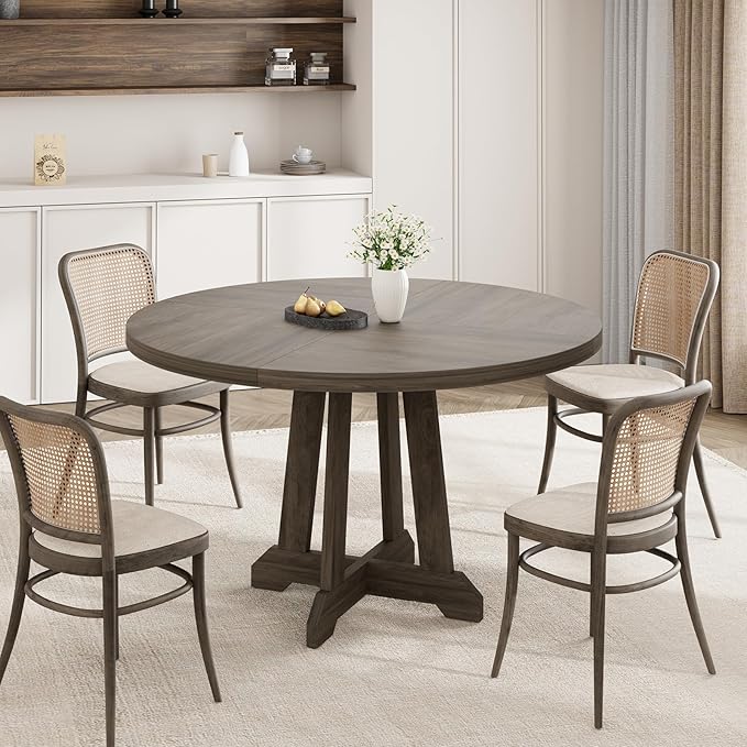 IDEALHOUSE Round Dining Table for 4, 47 Inches Dining Room Table with Wooden Base, Kitchen Table with Circle Tabletop, Dinner Table for Dining Room, Kitchen, Living Room, Grey