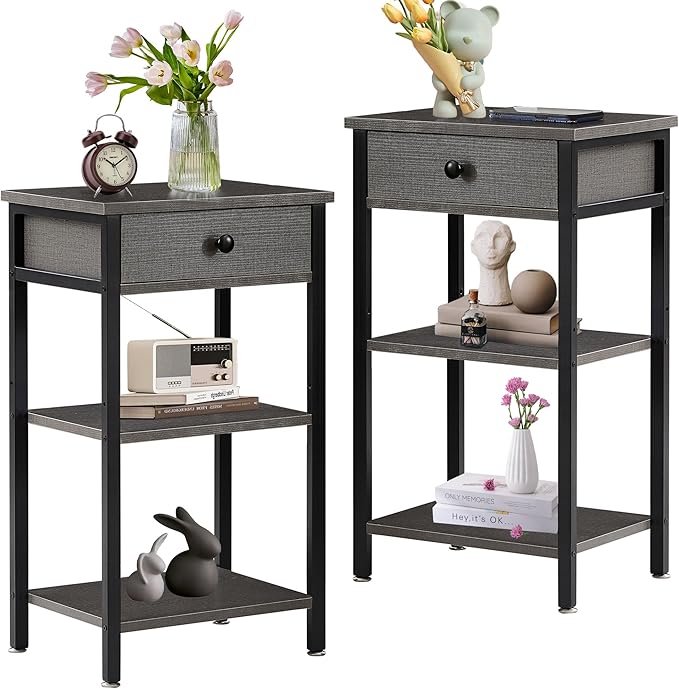VECELO Modern Nightstand Set 2,27.6 Inch Tall Bedside Table with Drawer and Storage Shelf,Solid Wood Night Stand Bedroom Furniture for Living Room, Bedroom, Entryway