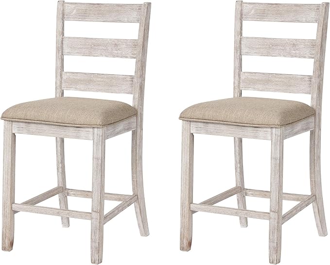 Signature Design by Ashley Skempton 3 Piece Counter Height Dining Set with 2 Barstools, Whitewash