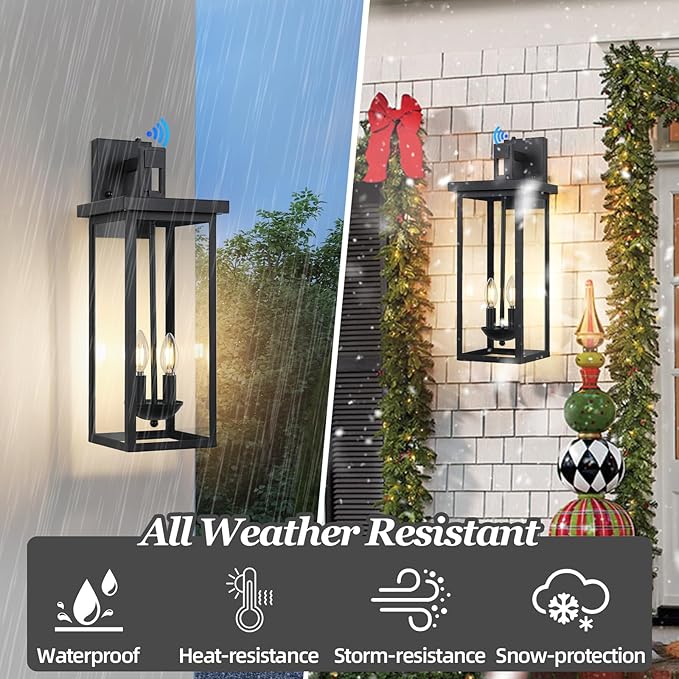 Large Exterior Lighting Fixtures Modern Wall Lantern,Outdoor Wall Lights with Clear Glass Shade,Outdoor Lamps for Patio Porch,Waterproof Outside Exterior Lights，Dusk to Dawn 22IN-1 Pack