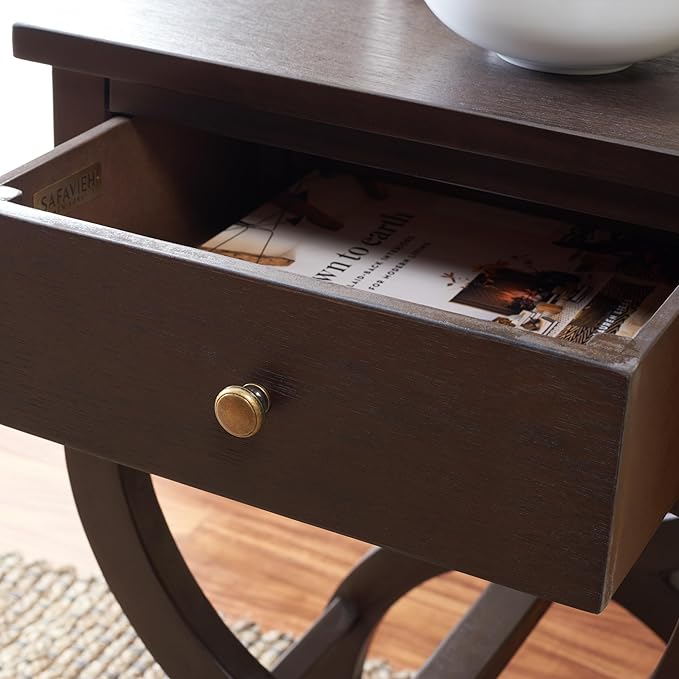 SAFAVIEH Home Collection Maxine Walnut Brown 1-Drawer Accent Table Nightstand Bedside Accent Table (Fully Assembled)