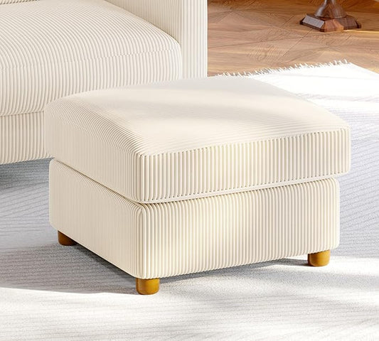 Welzona 25.2" Couches for Living Room, Comfy Beige Ottoman with Storage, Foot Rest Tool-Free Setup, Small Ottoman Foot Rest for Couch, Corduroy Couch for Bedroom, Apartment, Office