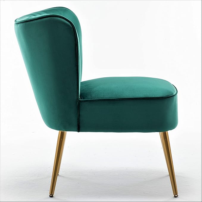 Modern Velvet Accent Chair for Living Room, Bedroom, or Entryway, Stylish and Comfortable Armless Design with Metal Legs, Green