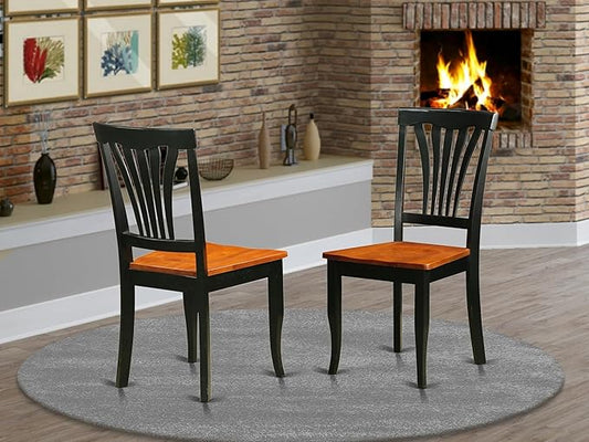 East West Furniture AVC-BLK-W Avon Dining Room Chairs - Slat Back Solid Wood Seat Chairs, Set of 2, Black & Cherry