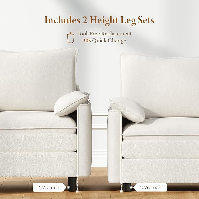Vesgantti 74" Loveseat Sofa for Living Room, Comfy Cloud Couch Deep Seat Chenille Modern 2 Seater Small Sofa with Armrest Pillow, Easy Assembly for Small Spaces, Snow White | Sink-in Comfort, Height Adjustable, Easy Rearrangement, Extra-deep Ottoman, S...