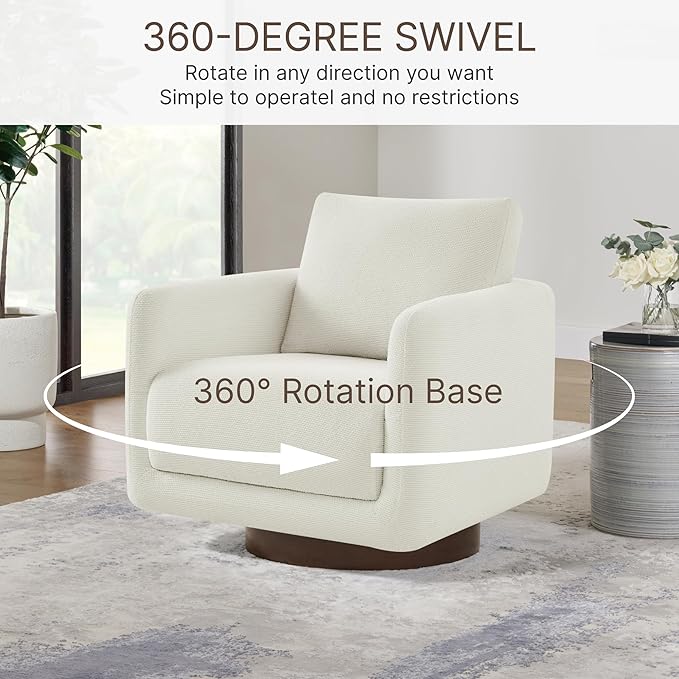 Swivel Accent Chair Modern Round Barrel Armchair with Upholstered Faux Leather for Living Room Bedroom Waitingroom,1 Box, Cream-Style 2