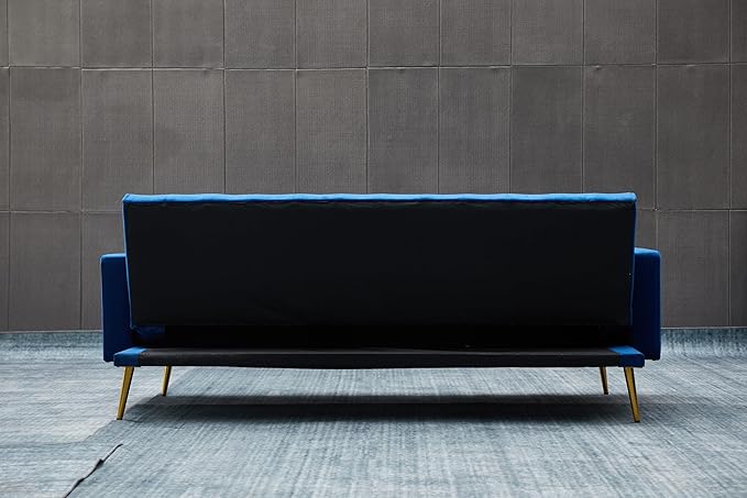Eafurn Convertible Futon Sofa Bed, 75″Velvet Fabric Futons Loveseat Couch with Adjustable Backrest, Folding Sleeper Recliner Daybed for Living Room Furniture | Golden Legs, Wood Frame