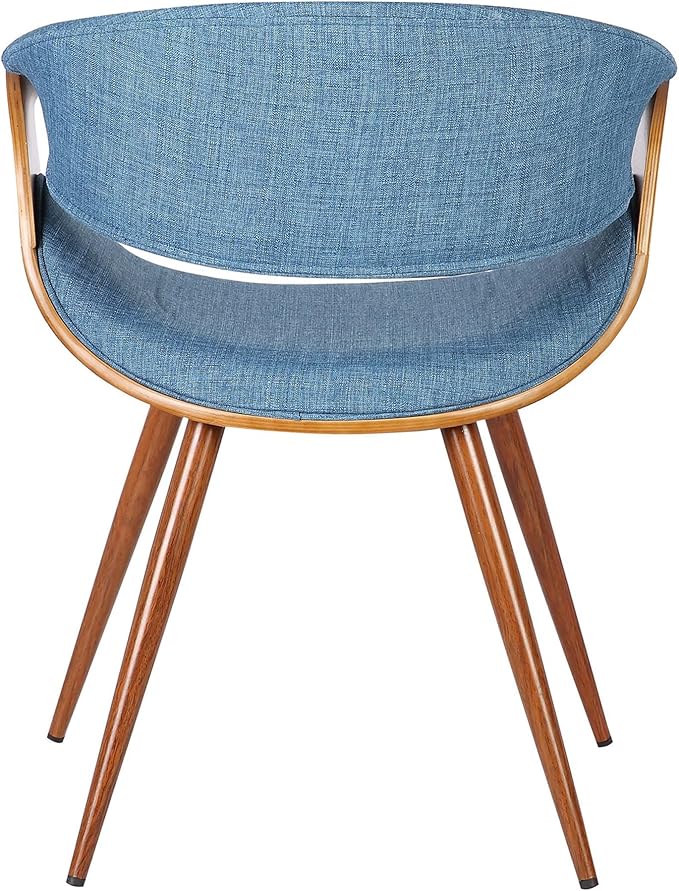 Armen Living Butterfly Mid-Century Dining Chair in Walnut Finish and Blue Fabric - Set of 2