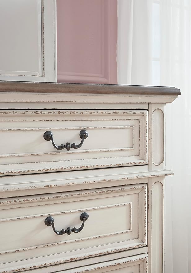 Signature Design By Ashley Realyn French Country Youth 6 Drawer Dresser, Chipped White & Brown