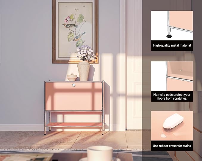 Metal Sidetable with Flap Door, 27.5" Height - DIY Modern Furnishing for Home, Office, Foyer, Bedroom - Night Stand, Book Shelf, Bookshelf, Cube Storage Organizer, Bedside Table (Matt Pink)
