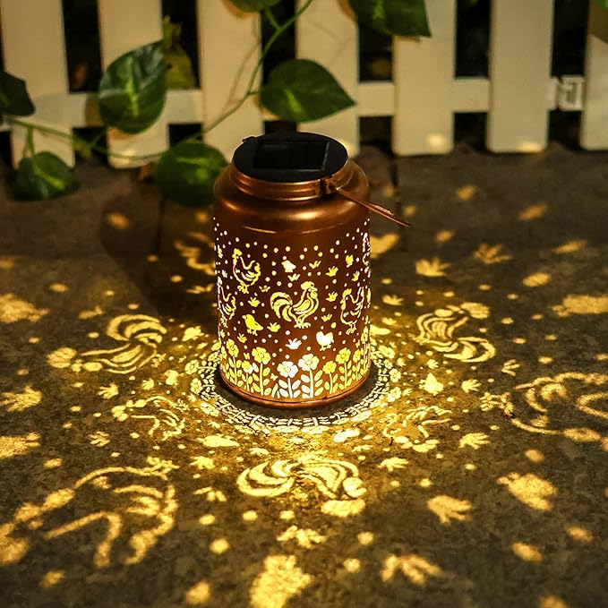 Chicken Solar Lanterns Outdoor Hanging Waterproof Solar Lights Gifts for Women Men Mom Outside Metal Decoration for Garden, Porch, Lawn,Yard, Patio, Landscape