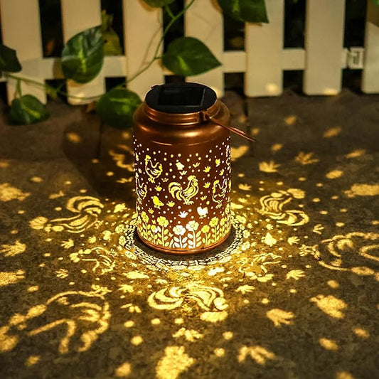 Chicken Solar Lanterns Outdoor Hanging Waterproof Solar Lights Gifts for Women Men Mom Outside Metal Decoration for Garden, Porch, Lawn,Yard, Patio, Landscape