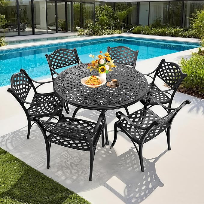 Cast Aluminum Patio Chairs of 2, Outdoor Dining Chairs Set, Aluminum Patio Chairs with Armrest for Garden, Backyard, Poolside, Balcony