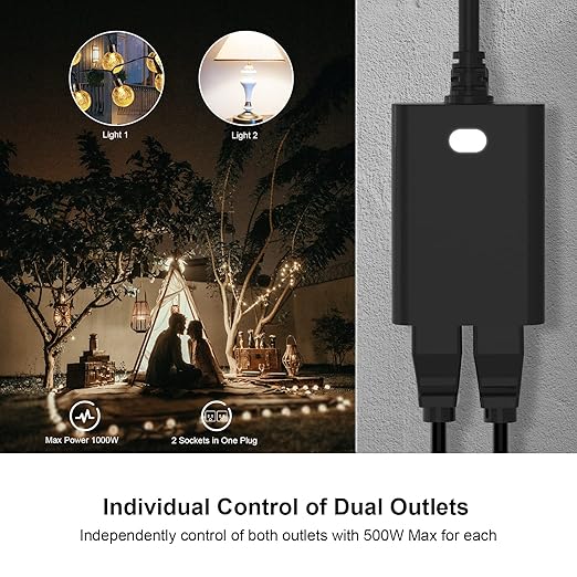 WiFi Outdoor Smart Plug, Smart Plugs That Work with Google Home for Voice Control, Wireless Remote APP Control Smart Outlet Timer with 2 Grounded, No Hub Required, ETL FCC Certified