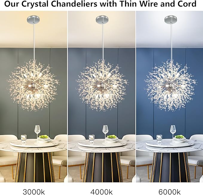 Depuley Crystal Chandeliers, 12 Lights Modern Dandelion Firework Sputnik Chandelier Pendant Light Fixtures for Living Room, Dining Room, Bedroom, Kitchen, Porch, G9 Bulbs