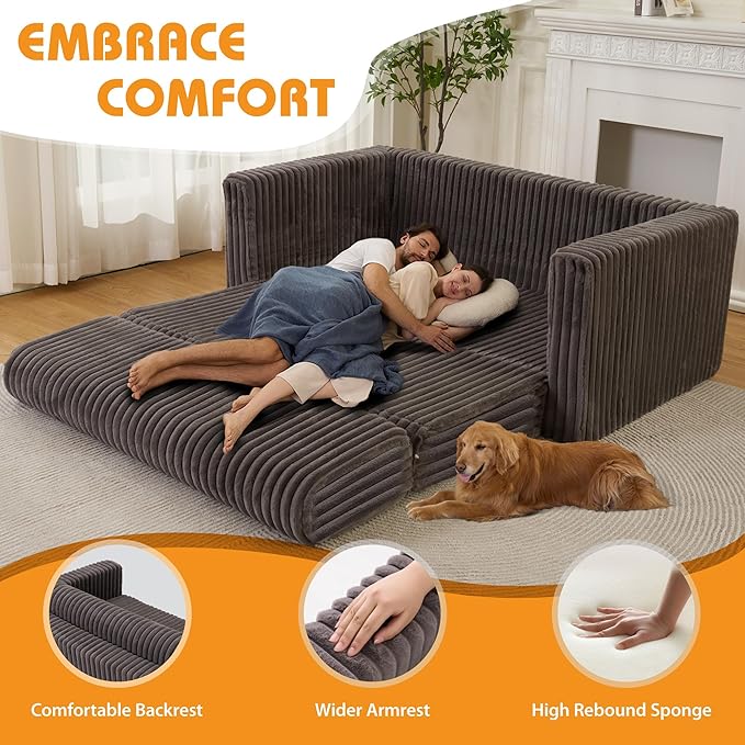 HABUTWAY Folding Sofa Bed, 2 in 1 Convertible Sleeper Chair with Armrest, Portable Fold Out Chair Bed, Comfy Floor Couch, Multi-Functional Lazy Sofa for Living Room Bedroom Dorm Home Office, Grey