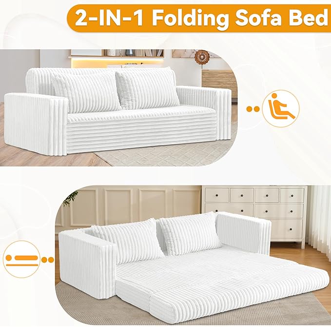 HABUTWAY Folding Sofa Bed, 2 in 1 Convertible Sleeper Chair with 2 Pillows, Portable Fold Out Chair Bed with Armrest, Comfy Floor Couch, Lazy Sofa for Living Room Bedroom Dorm Home Office, Beige