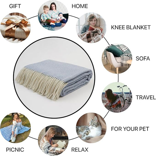 | Cashmere Blend Blanket | 10% Cashmere, 90% Superfine Wool | Ultra-Soft, Warm & Breathable Throw with Fringes | Elegant Bed or Sofa Layer 55"x79" (140 x 200 cm)