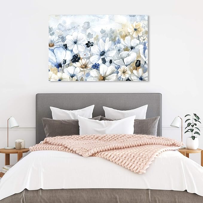 The Oliver Gal Artist Co. Floral and Botanical Wall Art Canvas Prints 'Fields Flowers Home Décor, 36" x 24", Blue, White