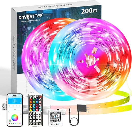 DAYBETTER Led Strip Lights 200 ft (2 Rolls of 100ft) Smart Led Light Strips with Remote and App Control, RGB Music Sync Color Changing Led Lights for Bedroom, Kitchen, Party, Home Decor