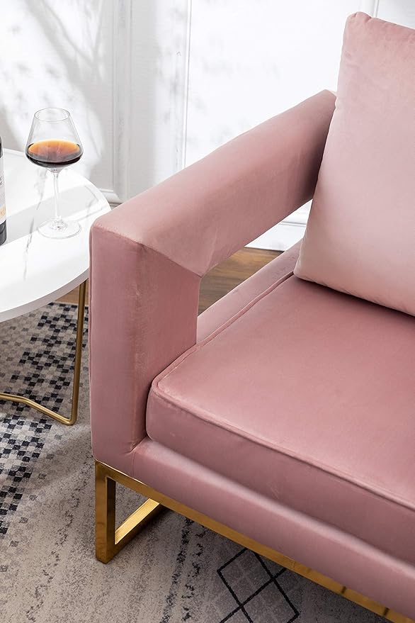 Roundhill Furniture Lenola Upholstered Accent Arm Chair, Pink 27.5D x 29.75W x 34.5H in