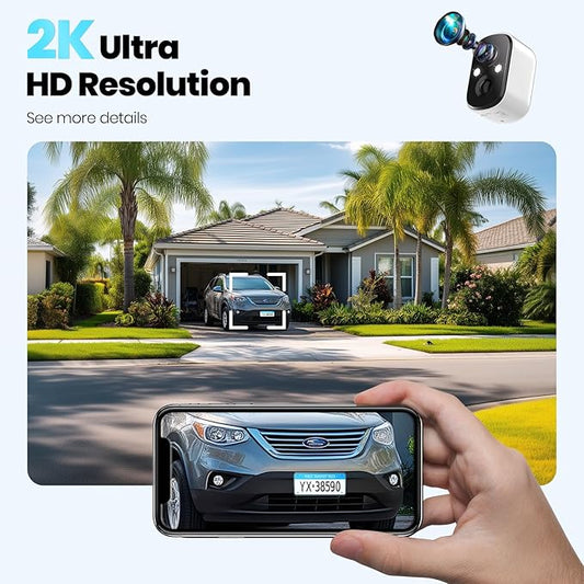 Techage Security Cameras Wireless Outdoor, 2K Battery Powered WiFi Cameras for Home Security with AI Motion Detection, Color Night Vision, 2-Way Talk, IP66 Waterproof, Cloud/SD Storage