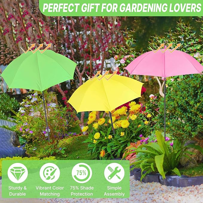 SUTROMA Plant Umbrellas for Outdoor Plants 3 Pcs, Adjustable Plant Shades for Outdoor Plants and Garden Beds 35.4×23.6 Inch, Provide Sun Shade for Courtyard Balcony Plants