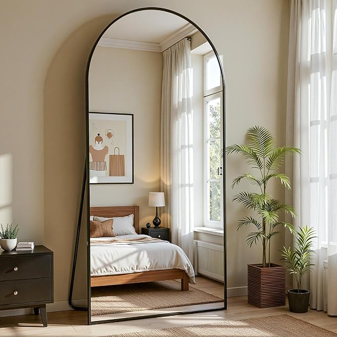 Full Length Mirror, 69"x28" Arched Full Body Mirror, Floor Mirrors with Stand, Body Mirrors Standing Hanging Leaning Against Wall,Aluminum Frame Mirrors for Bedroom Cloakroom,Living Room,Black