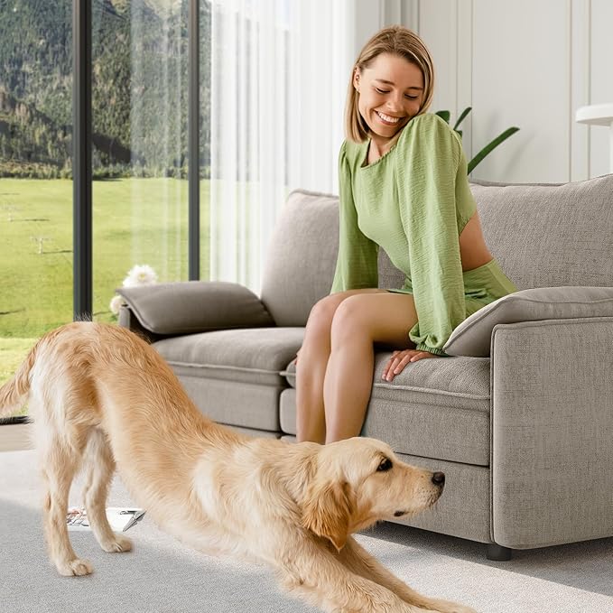 Vesgantti 74" Loveseat Sofa for Living Room, Comfy Cloud Couch Deep Seat Chenille Modern 2 Seater Small Sofa with Armrest Pillow, Easy Assembly for Small Spaces, Light Brown | Sink-in Comfort, Height Adjustable, Easy Rearrangement, Extra-deep Ottoman, ...