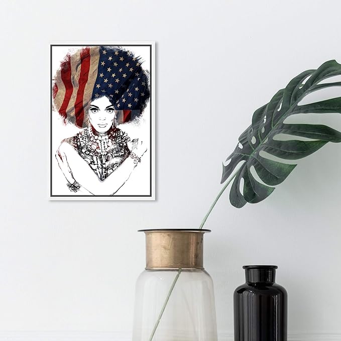 The Oliver Gal Artist Co. People Framed Wall Art Canvas Prints 'New American Woman' Portraits Home Décor, 10" x 15", White, Black