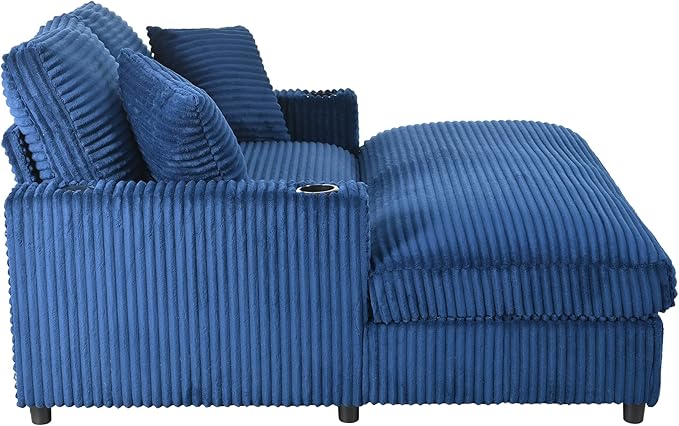 Eafurn 64" Oversized Chaise Lounge Chair Indoor, Plush Corduroy Upholstered Sofa Bed with Pillows & 2 Cup Holders, Extra Wide Deep Seat Sleeper Couch Recliner Chair for Living Room | Removable Cushions, Wooden Frame, Solid Legs