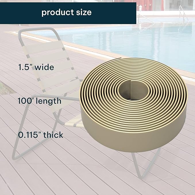 KOMORAX 100ft Long 1.5" Wide Vinyl Chair Strapping. Repair & Replacement Matte Finish. for Patio Outdoor Lawn Garden Durable Attractive (Driftwood)