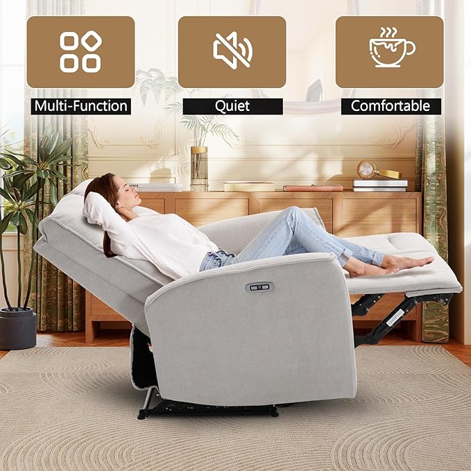 ANJ 2 Pieces Recliner Sofa Furniture Set,Include Power Swivel Recliner Chair with USB Port and 2-Seater Loveseat Reclining Couch for Living Room,Light Grey