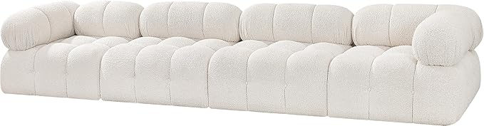 Meridian Furniture 611Cream-S136A Ames Collection Modern | Contemporary Modular Sofa with Rich Cream Boucle Fabric, Modular to Create Infinite Configurations, 136" W x 34" D x 28" H, Cream